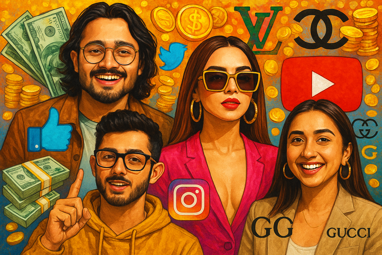 Top rich influencers in India 2025 collage with leading digital creators.
