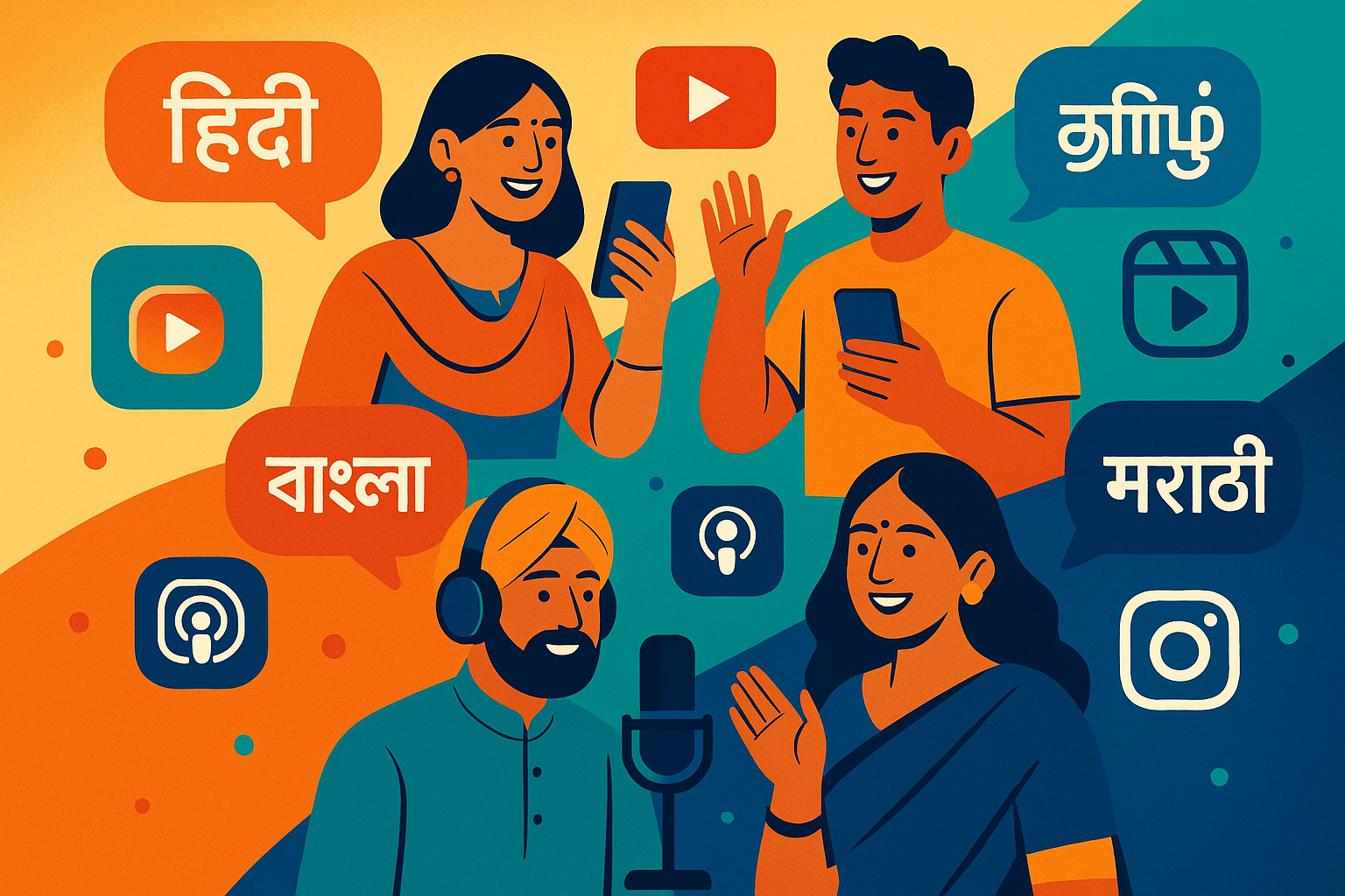 Indian influencers creating regional language content across social media platforms like YouTube and Instagram.