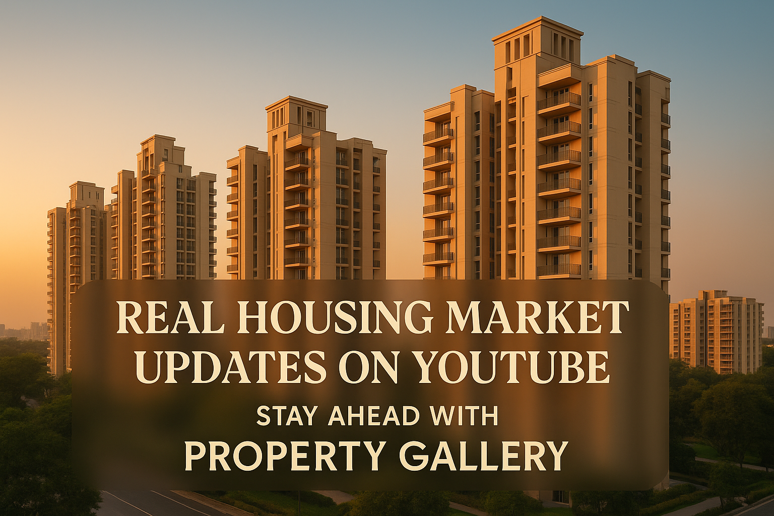 Modern Indian residential properties with text “Real Housing Market Updates on YouTube – Stay Ahead with Property Gallery”