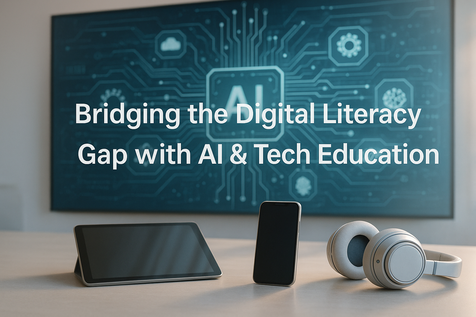 “Indian influencer teaching AI and tech education with futuristic technology background and catchy line about digital literacy.”