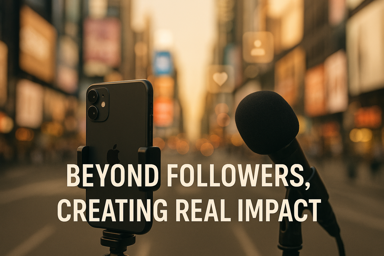 Indian influencer recording content with city background, symbolizing true impact beyond followers.