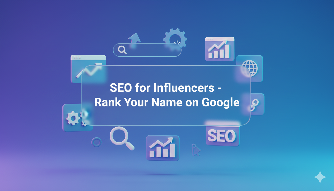 Aesthetic depth-effect illustration with 3D SEO icons, search bar elements, and colourful gradients representing SEO for influencers