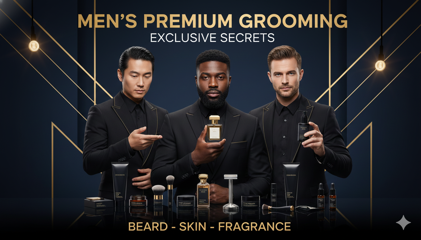 Thumbnail of top men’s grooming influencers India showcasing skincare and beard care elements.
