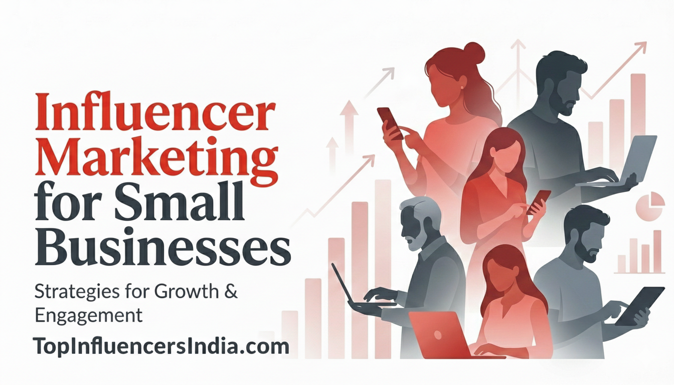 Classy editorial thumbnail illustrating influencer marketing strategies for small businesses in India.